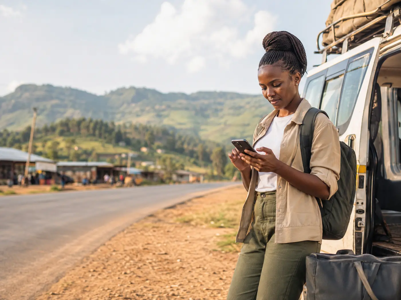 Voyageuse utilisant ses repères Kiwango hors connexion